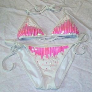 Victoria's Secret Bikini Set Size S white w/ pink sequins